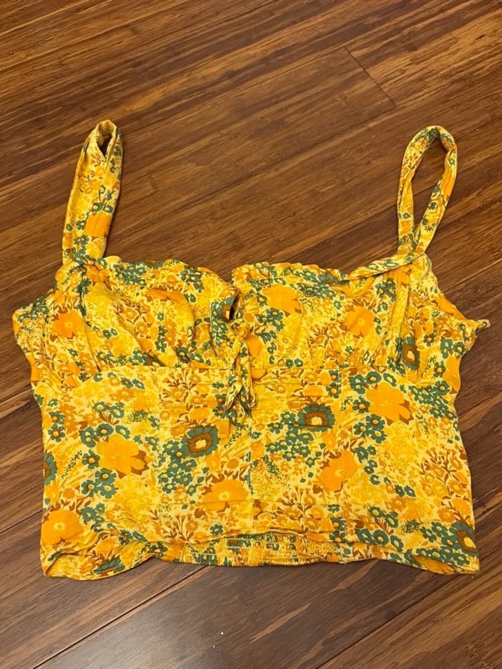 Urban Outfitters Yellow Floral Tie-Front Crop Top
